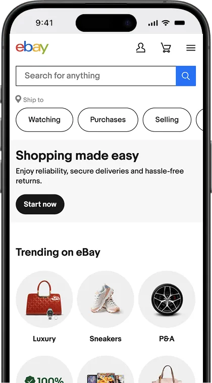 eBay platform interface displayed on mobile device