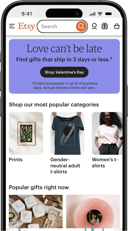 Etsy store dashboard shown on smartphone